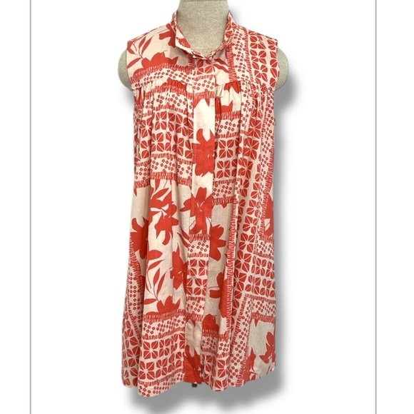 Olivaceous Womens Linen Floral Dress Mini Flirty Pleats Boho Maximalist Festival - Picture 1 of 14